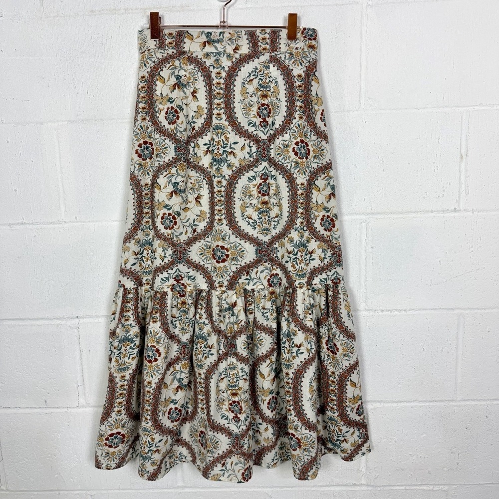 DRA Los Angeles Tiered Maxi Skirt Linen Blend Floral Cottage Prairie Bohemian‎ S